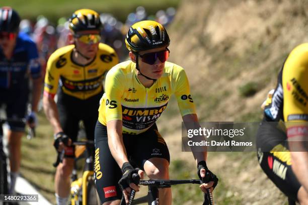 Jonas Vingegaard of Denmark and Team Jumbo – Visma - Yellow Leader Jersey competes during the 62nd Itzulia Basque Country, Stage 4 a 175.7km stage...