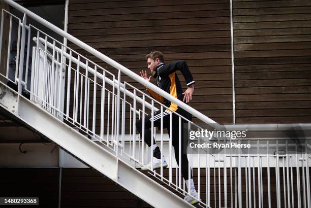 Stuart Broad of Nottinghamshire runs into the changing rooms during day one the LV= Insurance County Championship Division 1 match between Hampshire...