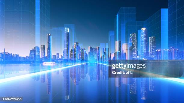 metaverse world ctiy concept image - city future stockfoto's en -beelden