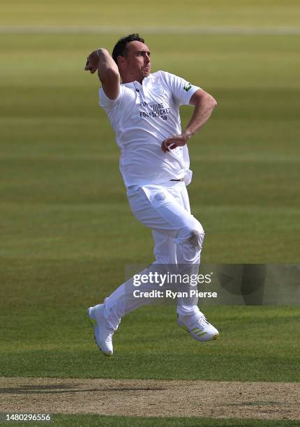 Kyle Abbott of Hampshire bowls during day one of the LV= Insurance County Championship Division 1 match between Hampshire and Nottinghamshire at The...