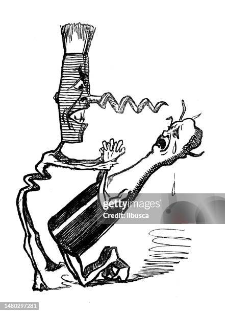 british satire caricature comic cartoon illustration - corkscrew stock illustrations