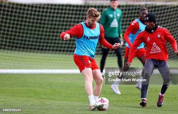 Stuart Armstrong during a Southampton FC training session at the Staplewood Campus on April 06, 2023 in Southampton, England.