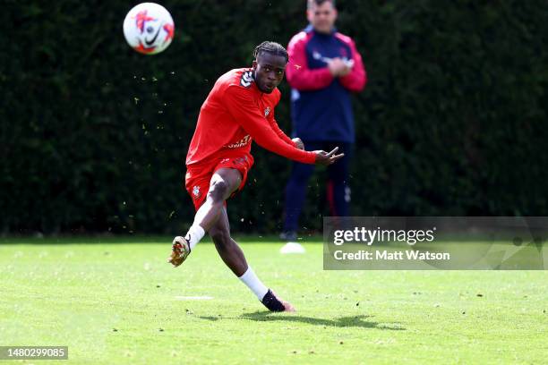 Kamaldeen Sulemana during a Southampton FC training session at the Staplewood Campus on April 06, 2023 in Southampton, England.