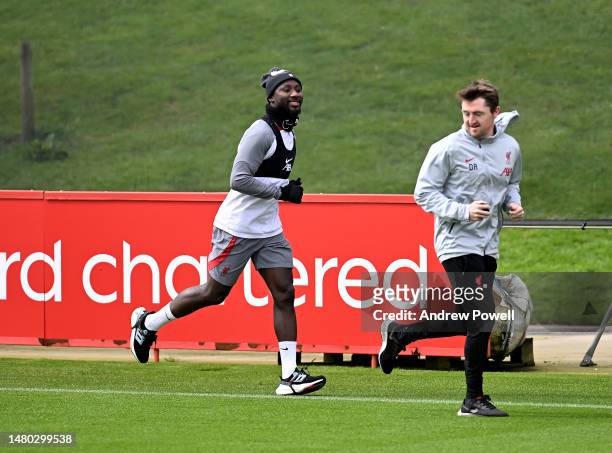Naby Keita of Liverpool during a training session at AXA Training Centre on April 06, 2023 in Kirkby, England.