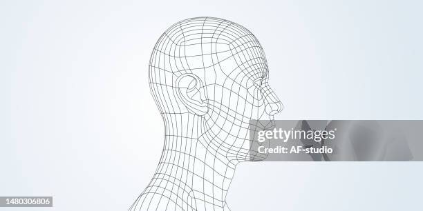 ilustraciones, imágenes clip art, dibujos animados e iconos de stock de modelo de red principal - digital mesh face