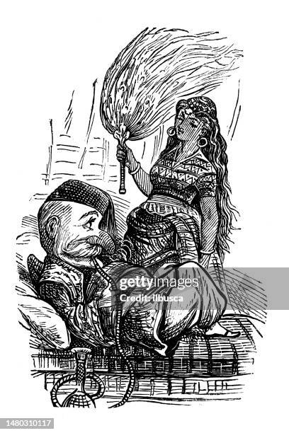 british satire caricature comic cartoon illustration - hookah stock illustrations