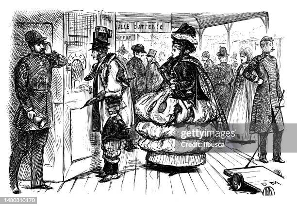 british satire caricature comic cartoon illustration - train ticket stock illustrations