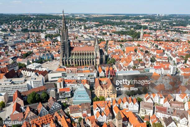 city center of ulm, aerial view - ulm minster stock pictures, royalty-free photos & images