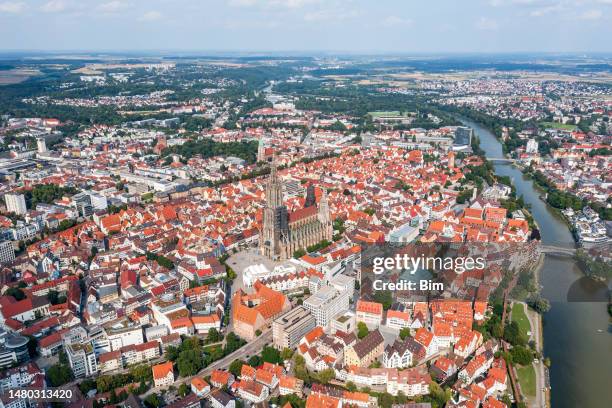 city of ulm, aerial view - ulm minster stock pictures, royalty-free photos & images