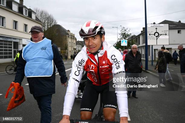 Stage winner Bryan Coquard of France and Team Cofidis creacts after the 1st Region Pays de la Loire Tour 2023, Stage 3 a 197.1km stage from...