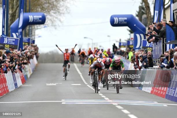 Bryan Coquard of France and Team Cofidis and Marijn van den Berg of The Netherlands and Team EF Education-EasyPost - Green Points Jersey sprint at...