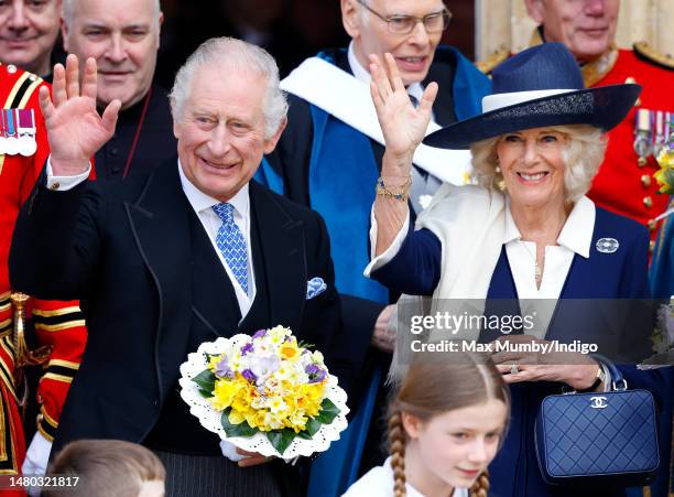 King Charles III and Camilla, Queen Consort attend the Royal Maundy Service at York Minster on April 6, 2023 in York, England. During the service His...