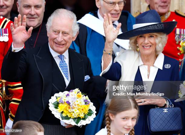 King Charles III and Camilla, Queen Consort attend the Royal Maundy Service at York Minster on April 6, 2023 in York, England. During the service His...