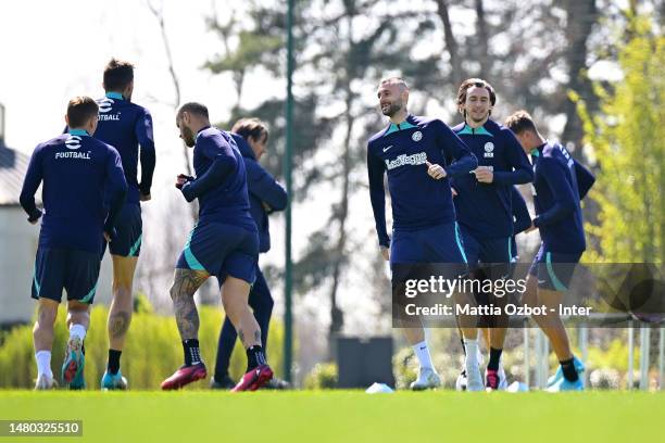 Players of FC Internazionale Milano in action during the FC Internazionale training session at the club's training ground Suning Training Center on...