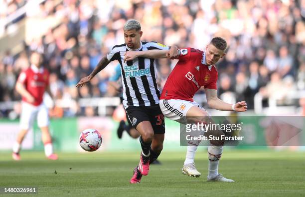 Newcastle player Bruno Guimaraes and Scott McTominay in action during the Premier League match between Newcastle United and Manchester United at St....