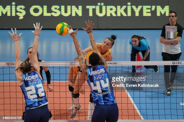 Gabriela Guimaraes of Vakifbank in action during the CEV Women's Champions League Volley 2023 semifinal match between Vakifbank and Fenerbahce Opet...