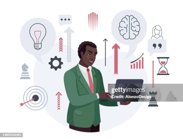 african american businessman with idea, plan strategy and solution concept. - creative director stock illustrations