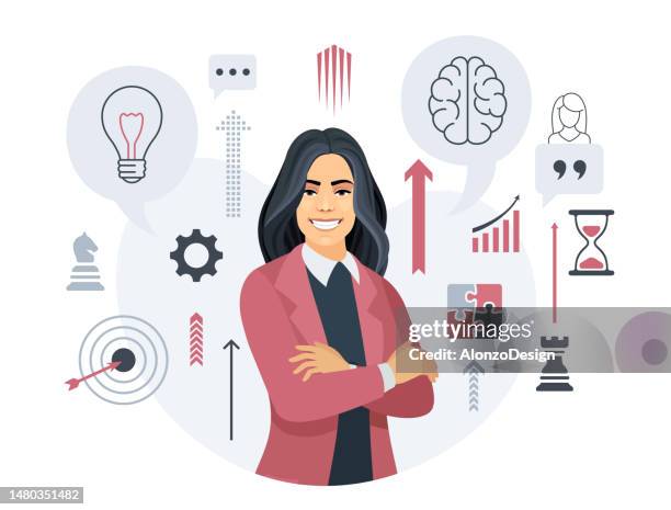 businesswoman with idea, plan strategy and solution concept. - creative director stock illustrations
