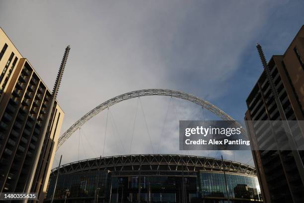 General view outside the stadium prior to the Women´s Finalissima 2023 match between England and Brazil at Wembley Stadium on April 06, 2023 in...