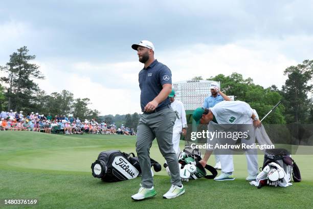 Jon Rahm of Spain looks on from the 18th green during the first round of the 2023 Masters Tournament at Augusta National Golf Club on April 06, 2023...