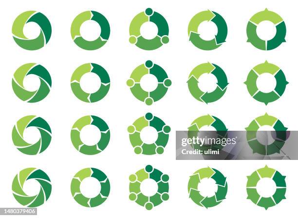 circle charts - three arrow infographic stock illustrations
