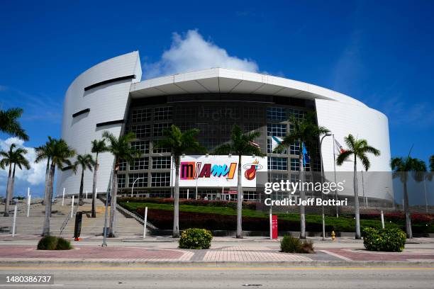 General view outside Miami-Dade Arena prior to the UFC 287 press conference on April 06, 2023 in Miami, Florida.