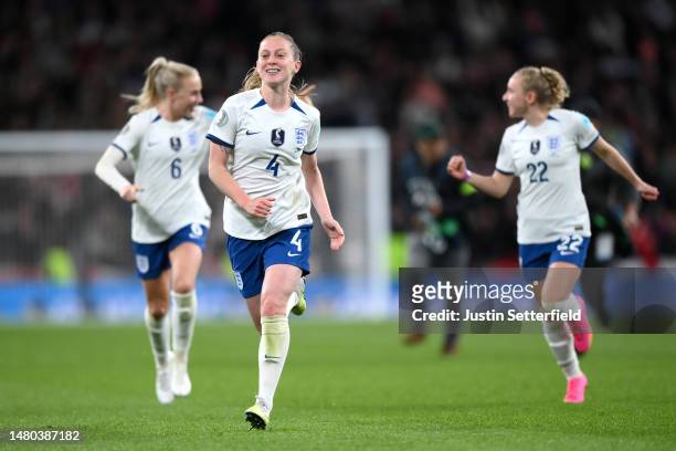 Keira Walsh of England celebrates following the team's victory in the penalty shoot out during the Women´s Finalissima 2023 match between England and...