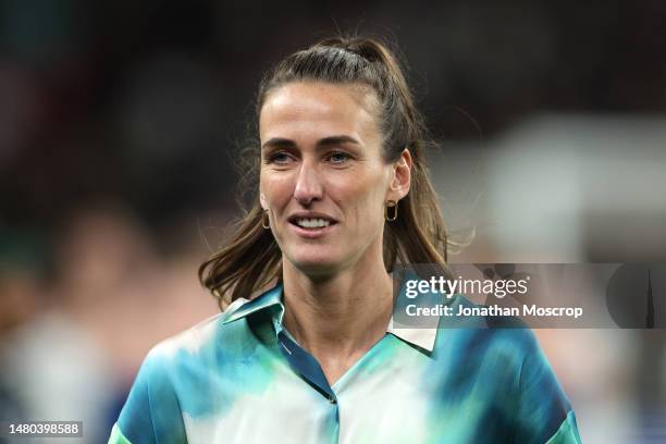 Former England player Jill Scott during the Women's Finalissima between England and Brazil at Wembley Stadium on April 06, 2023 in London, England.