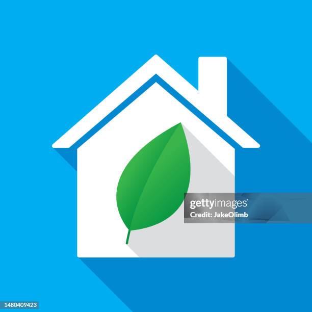house leaf icon flat - flat roof stock illustrations