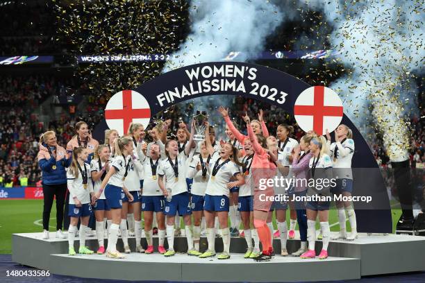 The England team of Leah Williamson, Mary Earps, Lucy Bronze, Jessica Carter, Keira Walsh, Alex Greenwood, Lauren James, Georgia Stanway, Alessia...