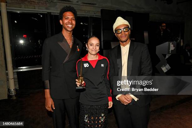 Tyler Mitchell, Honoree Grace Wales Bonner, and Antwaun Sargent attend the 2023 GQ Global Creativity Awards at WSA on April 06, 2023 in New York City.