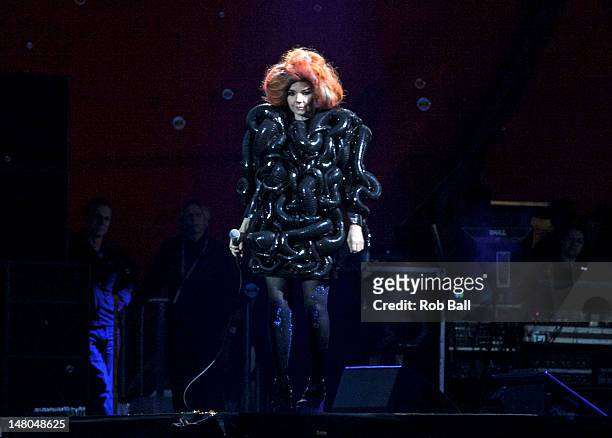 Bjork headlines the Orange Stage on day four of Roskilde Festival on July 8, 2012 in Roskilde, Denmark.