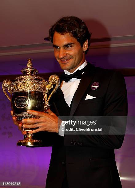 Seven time Wimbledon Men's Champion Roger Federer attends the Wimbledon Championships 2012 Winners Ball at the InterContinental Park Lane Hotel on...