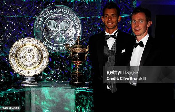 Men's Doubles Champions Frederik Nielsen of Denmark and Jonathan Marray of Great Britain attend the Wimbledon Championships 2012 Winners Ball at the...