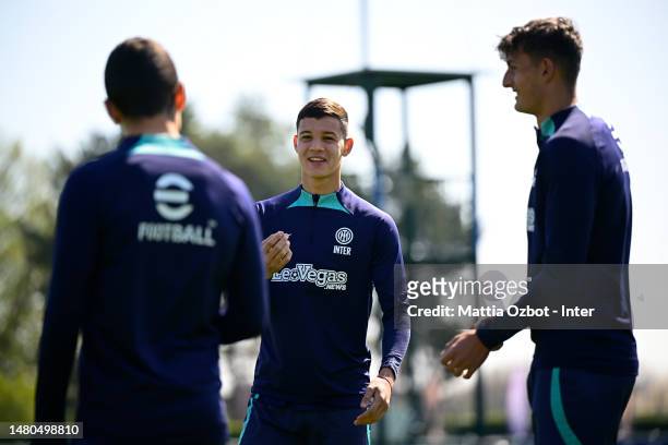 Valentín Carboni of FC Internazionale looks on during the FC Internazionale training session at the club's training ground Suning Training Center on...