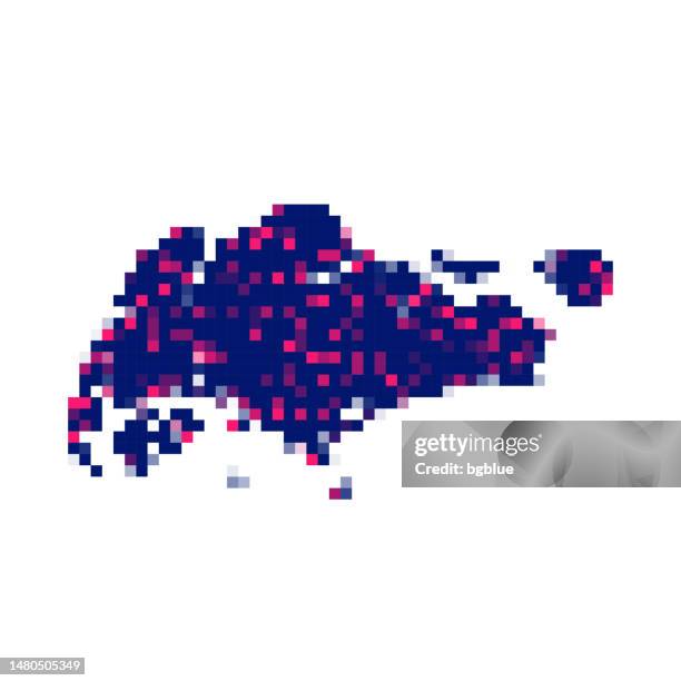 stockillustraties, clipart, cartoons en iconen met singapore map in pixels on white background - singapore map