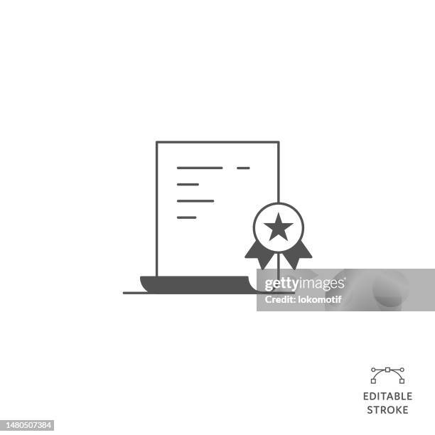 certificated document flat line icon with editable stroke. the icon is suitable for web design, mobile apps, ui, ux, and gui design. - contract icon editable stock illustrations