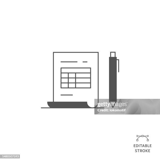 spreadsheet table flat line line icon with editable stroke. the icon is suitable for web design, mobile apps, ui, ux, and gui design. - spreadsheet computer stock illustrations