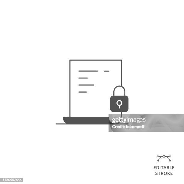 secured document flat line icon with editable stroke. the icon is suitable for web design, mobile apps, ui, ux, and gui design. - cyber-security-white-background stock illustrations