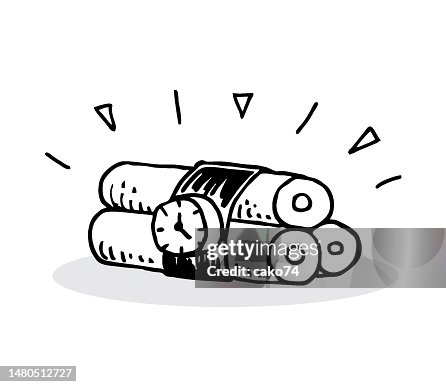 Hand drawn Dynamite bomb and clock timer Hand drawn Dynamite bomb and clock timer