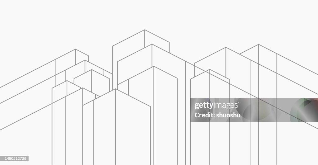 Abstract black and white geometric cube architecture line pattern background