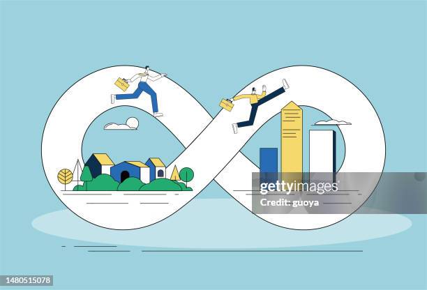 stockillustraties, clipart, cartoons en iconen met there is an infinite loop of going to work at two o'clock and one line. - town stock illustrations