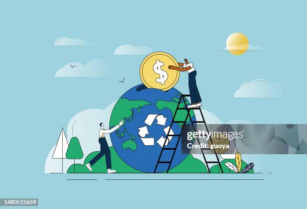 dollar und erde, earth environmental endowment fund konzeptillustration. - crowdfunding stock-grafiken, -clipart, -cartoons und -symbole