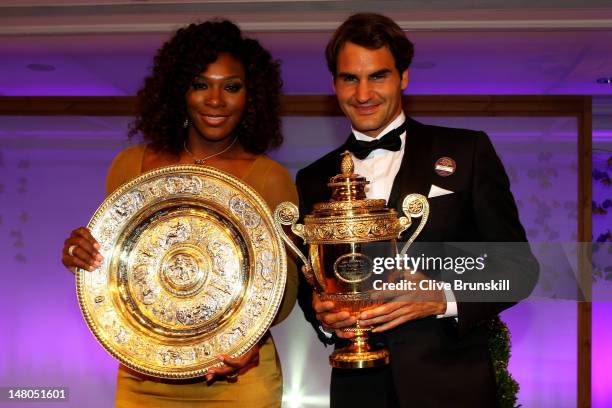 Wimbledon Singles Champions Serena Williams and Roger Federer attend the Wimbledon Championships 2012 Winners Ball at the InterContinental Park Lane...