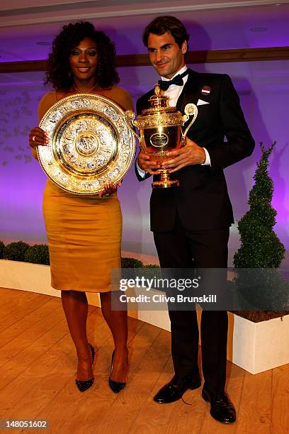 Wimbledon Singles Champions Serena Williams and Roger Federer attend the Wimbledon Championships 2012 Winners Ball at the InterContinental Park Lane...