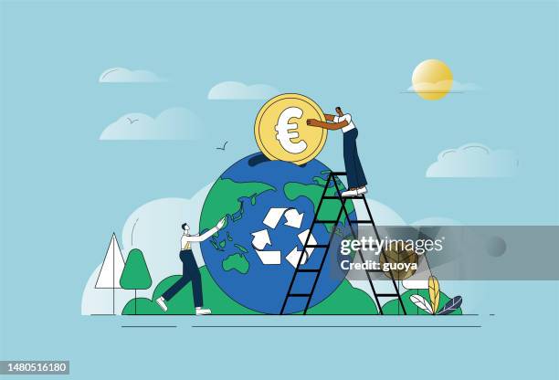 ilustraciones, imágenes clip art, dibujos animados e iconos de stock de ilustración conceptual del fondo de dotación ambiental euro and earth, earth. - economía verde