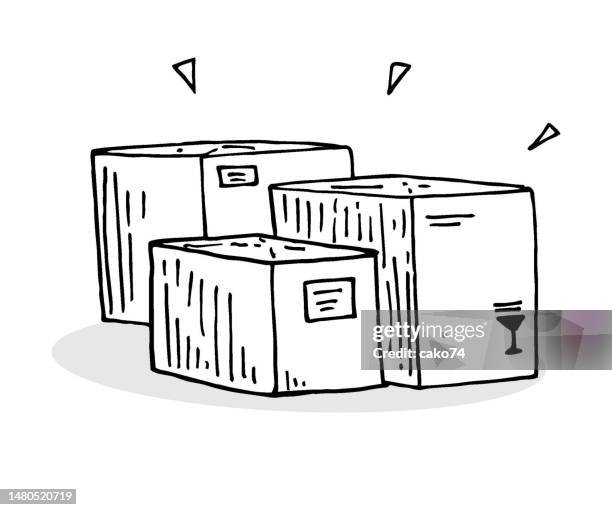stockillustraties, clipart, cartoons en iconen met hand drawn cardboard boxes - kartonnen verpakking