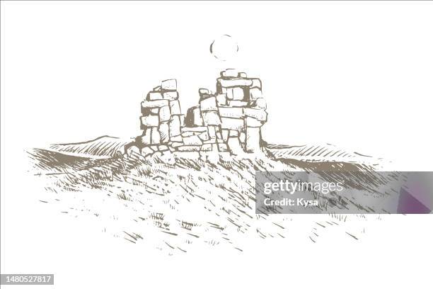 ruins landscape illustration - ruined stock illustrations