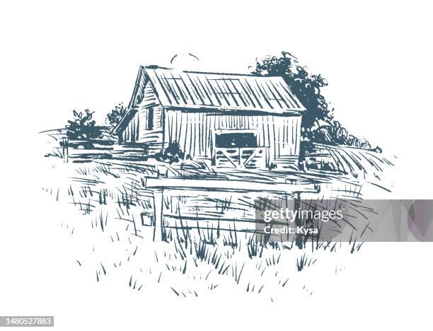 farm and landscape illustration - barn stock illustrations