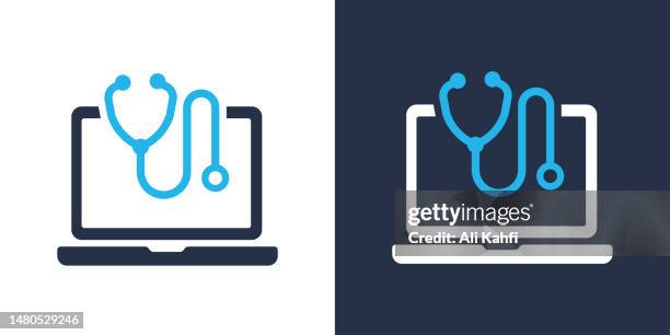 online doctor icon. solid icon vector illustration. for website design, logo, app, template, ui, etc. - laptop silhouette stock illustrations